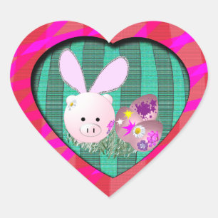 Easter Piggy Heart Sticker