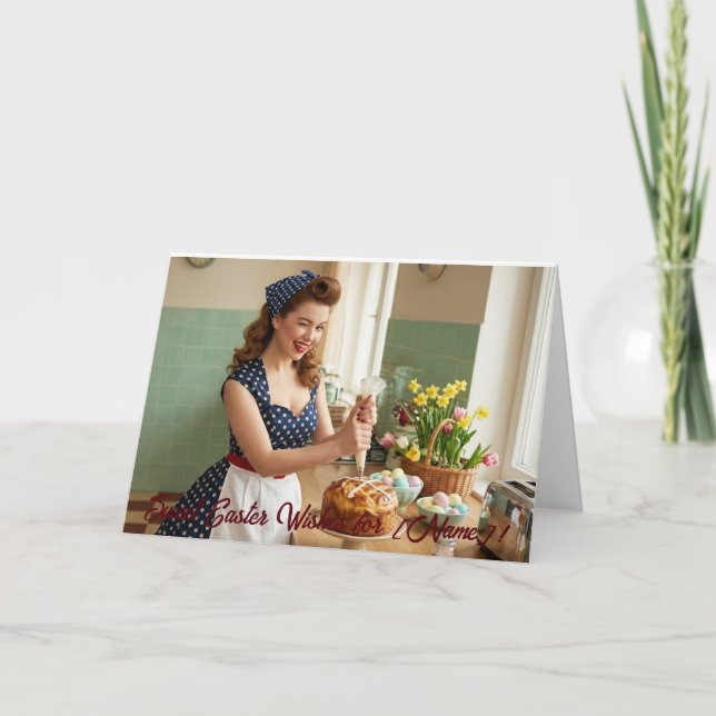 Easter Pin-Up Retro Greeting Card (Front)