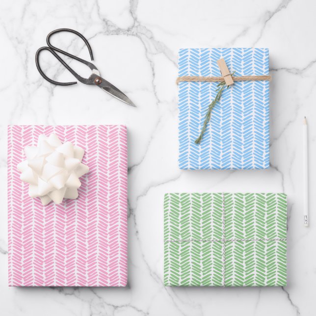 Easter Pink Blue Green White Zigzag Stripes Art Wrapping Paper Sheet (Front)