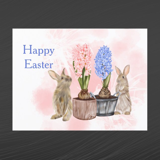 Easter Pink Blue Rabbits Floral Basket Holiday Postcard (Creator Uploaded)
