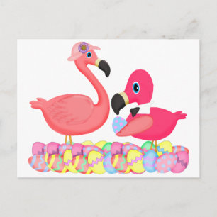 Easter Pink Flamingos Holiday Postcard