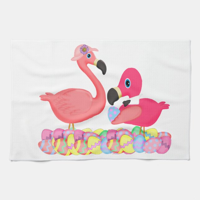 Easter Pink Flamingos Kitchen Towel (Horizontal)