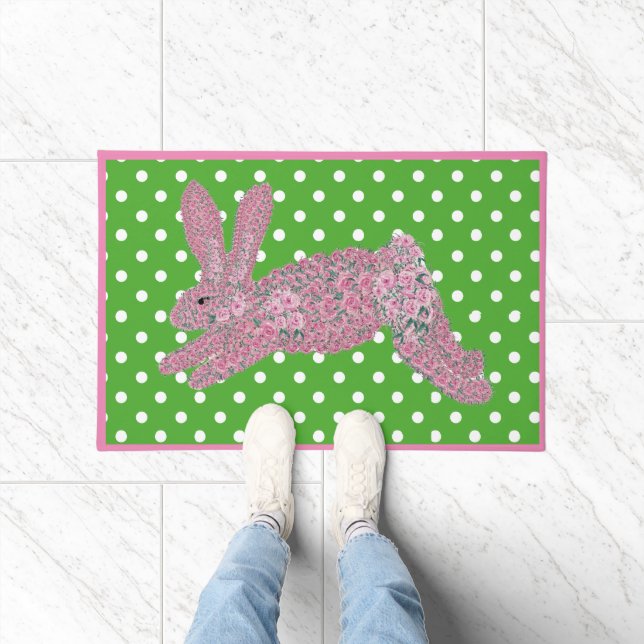 Easter Pink Roses Bunny Rabbit  Doormat (Indoor)