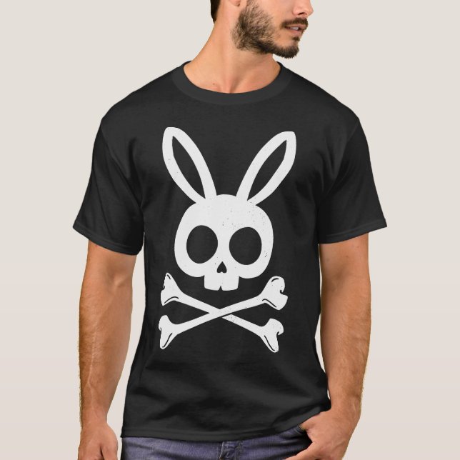 Easter Pirate Jolly Roger Bunny Skull Rabbit T-Shirt (Front)