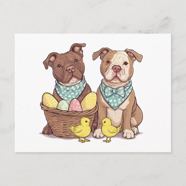 Easter Pit Bull Dogs Holiday Postcard (Front)