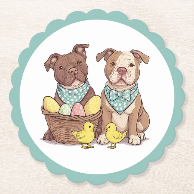 Easter Pit Bull Dogs Paper Coaster (Front)