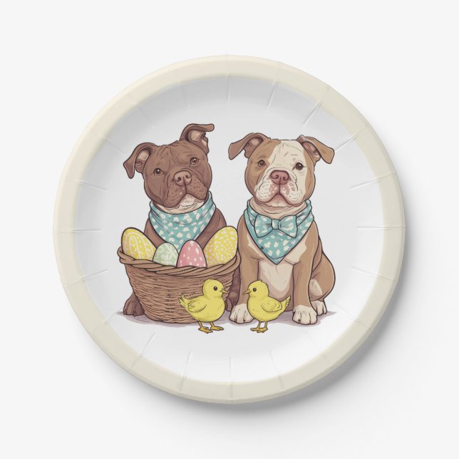 Easter Pit Bull Dogs Paper Plate (Front)