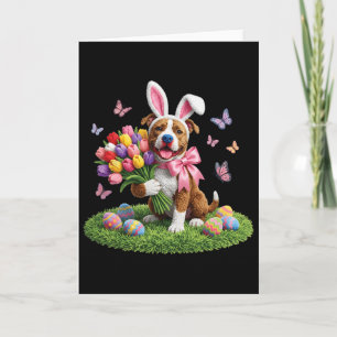 Easter Pitbull Dog Mom Spring Easter Bunny Tulips Card