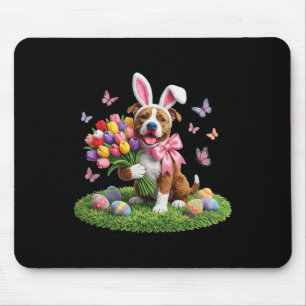 Easter Pitbull Dog Mom Spring Easter Bunny Tulips Mouse Pad