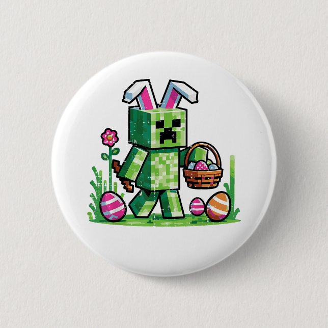Easter Pixel Gaming Bunny Egg Hunting 2 Inch Round Button (Front)