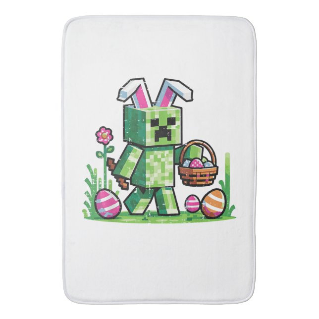 Easter Pixel Gaming Bunny Egg Hunting Bath Mat (Front Vertical)