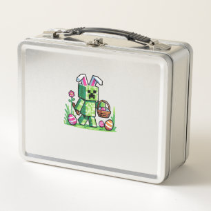 Easter Pixel Gaming Bunny Egg Hunting Boys Kids Yo Metal Lunch Box