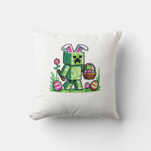 Easter Pixel Gaming Bunny Egg Hunting Boys Kids Yo Throw Pillow