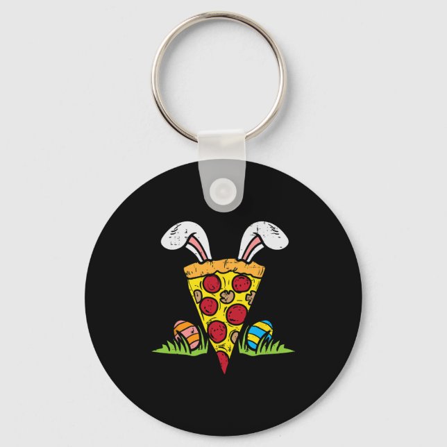 Easter Pizza Slice Bunny Ears Fun Snack Food Lover Keychain (Front)