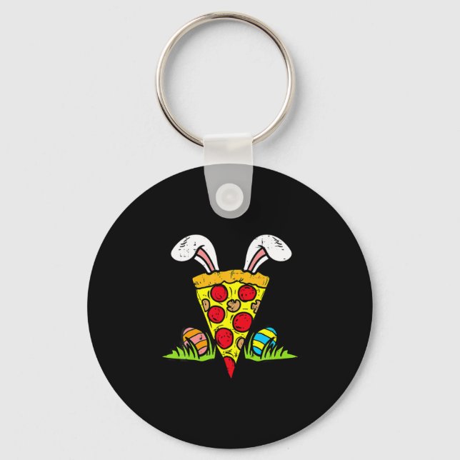 Easter Pizza Slice Bunny Ears Funny Snack Food Lov Keychain (Front)