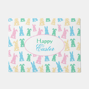 Easter Plaid Bunny Rabbits  Doormat