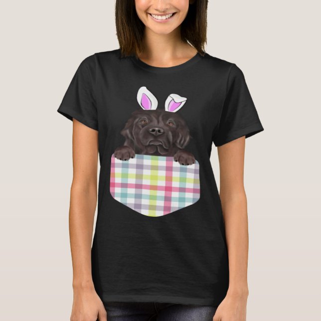 Easter Plaid Newfoundland Bunny Dog In Pocket T-Shirt (Front)