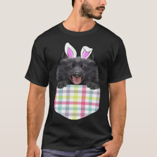 Easter Plaid Schipperke Bunny Dog In Pocket T-Shirt