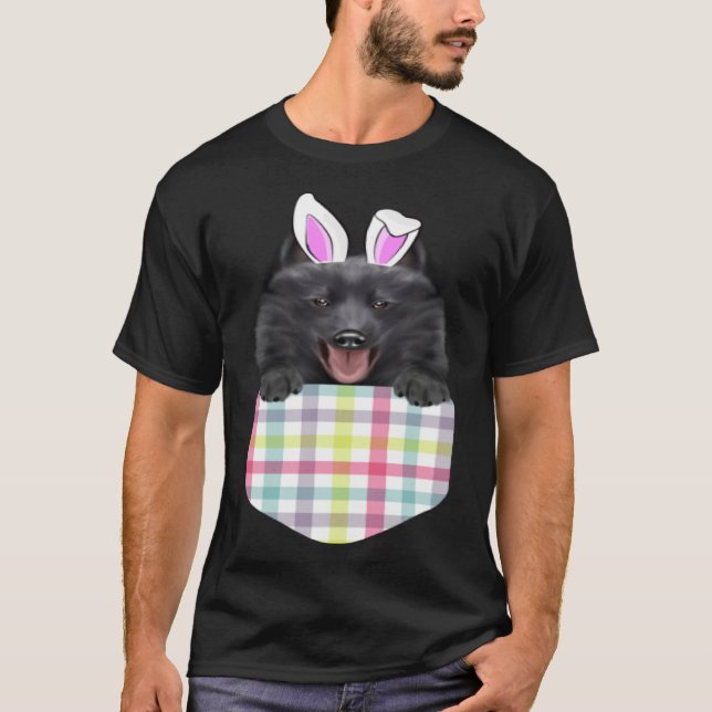 Easter Plaid Schipperke Bunny Dog In Pocket T-Shirt (Front)