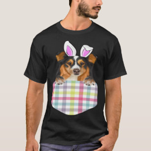 Easter Plaid Shetland Sheepdog Bunny Dog In Pocket T-Shirt
