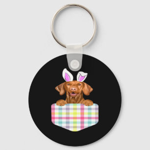 Easter Plaid Vizsla Bunny Dog Easter Keychain