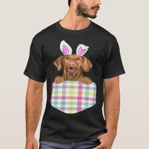 Easter Plaid Vizsla Bunny Dog In Pocket T-Shirt
