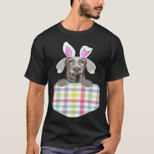 Easter Plaid Weimaraner Bunny Dog In Pocket T-Shirt