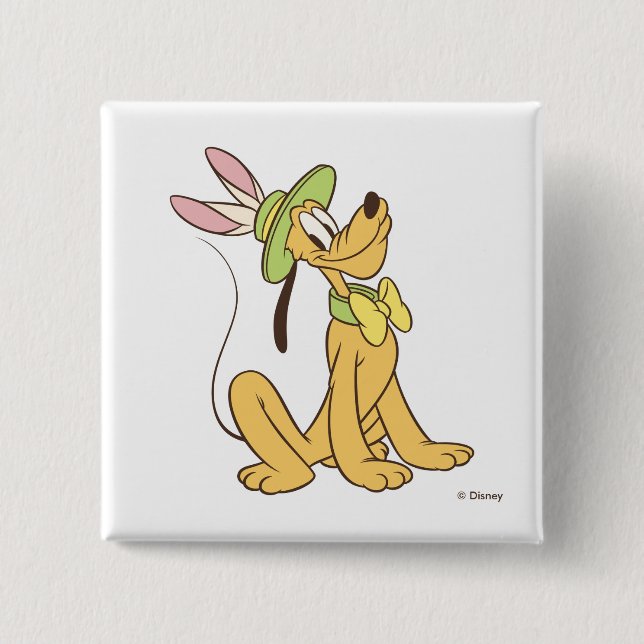 Easter Pluto with Easter Bunny Ears 2 Inch Square Button (Front)