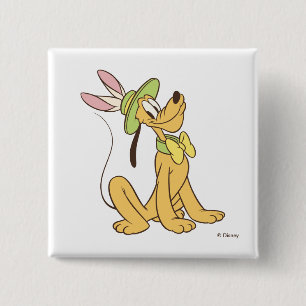 Easter Pluto with Easter Bunny Ears 2 Inch Square Button