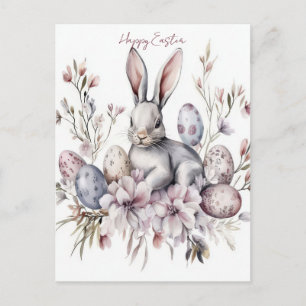 Easter Postcard with Easter Eggs and Flowers