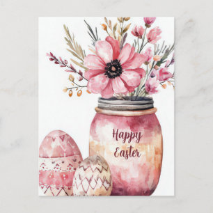 Easter Postcard with Easter Eggs and Flowers