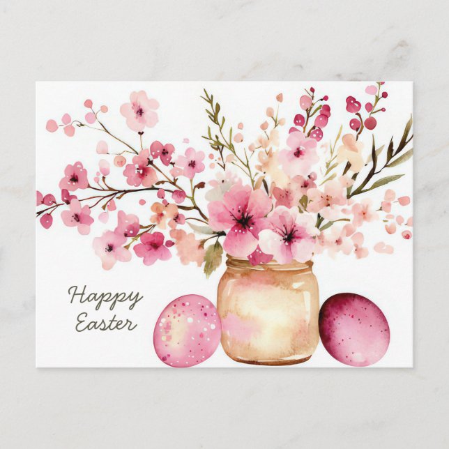 Easter Postcard with Easter Eggs and Flowers (Front)