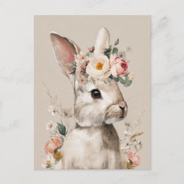 Easter Postcard with Flowers and Easter Bunny (Front)