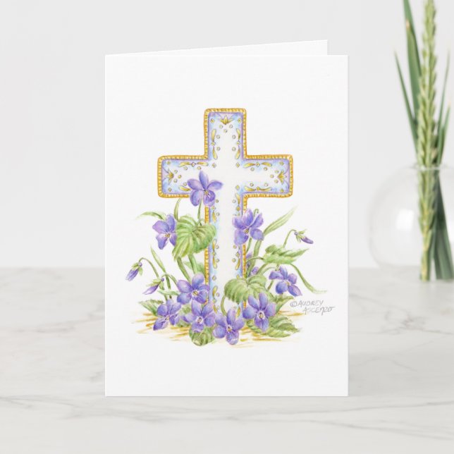 Easter Prayer Violet Cross God To Bless You Holiday Card (Front)
