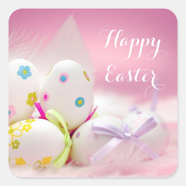 Easter - Pretty Eggs in Pink Square Sticker (Front)