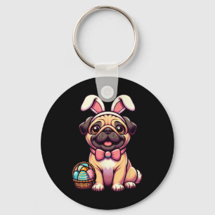 Easter Pug Bunny Ears Eggs  Keychain