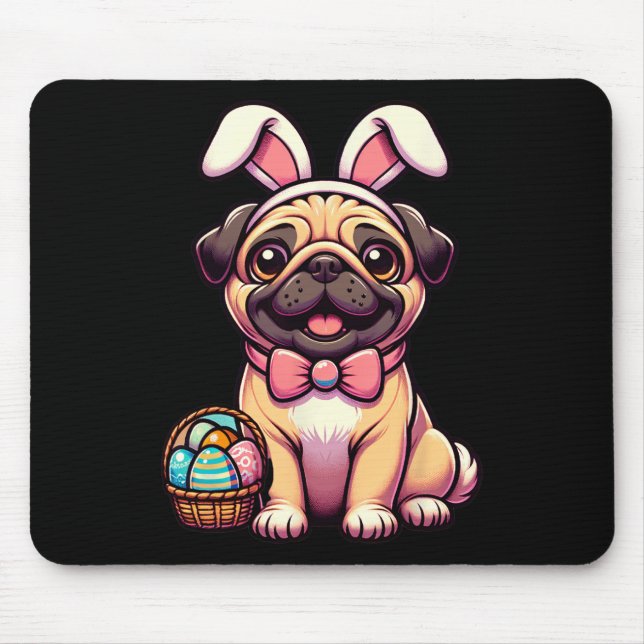 Easter Pug Bunny Ears Eggs  Mouse Pad (Front)