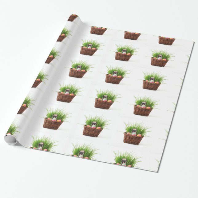 Easter Pug dog wrapping paper (Unrolled)