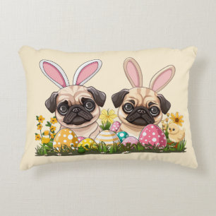 Easter Pug Dogs Bunny Ears Accent Pillow