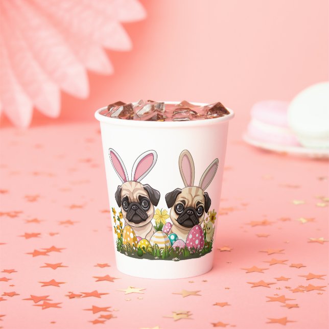 Easter Pug Dogs Bunny Ears Paper Cups (Insitu)