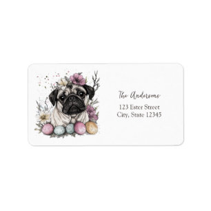 Easter pug watercolor floral  label