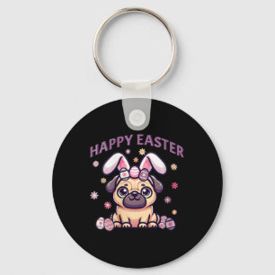 Easter Pug Wearing Bunny Ears Happy Easter Day Wom Keychain