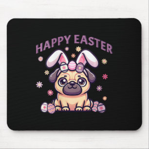 Easter Pug Wearing Bunny Ears Happy Easter Day Wom Mouse Pad