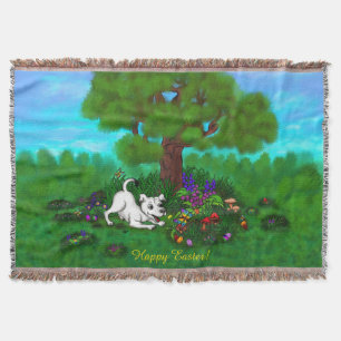 Easter - Puppy Capo and Butterfly Throw Blanket