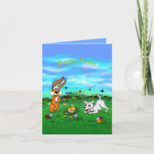 Easter - Puppy Capo Rabbit and Chick Holiday Card
