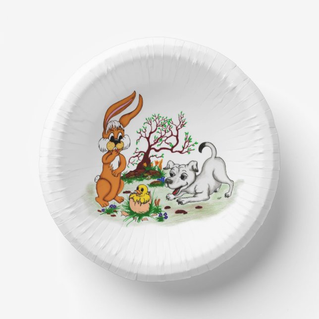 Easter - Puppy Capo Rabbit and Chick Paper Plate (Front)