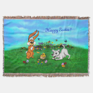 Easter - Puppy Capo Rabbit and Chick Throw Blanket