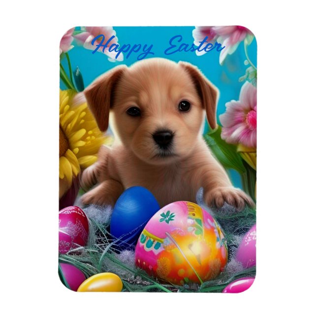 Easter Puppy Flowers and Eggs Holiday   Magnet (Vertical)
