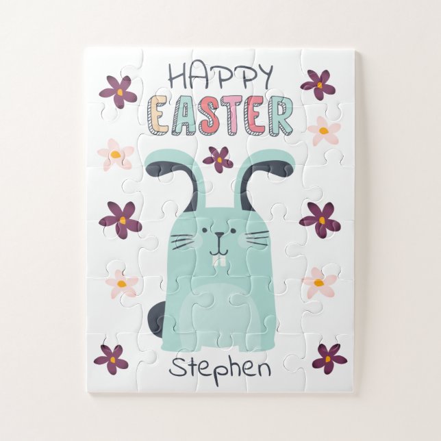 Easter puzzle with bunny and flowers for kids (Vertical)