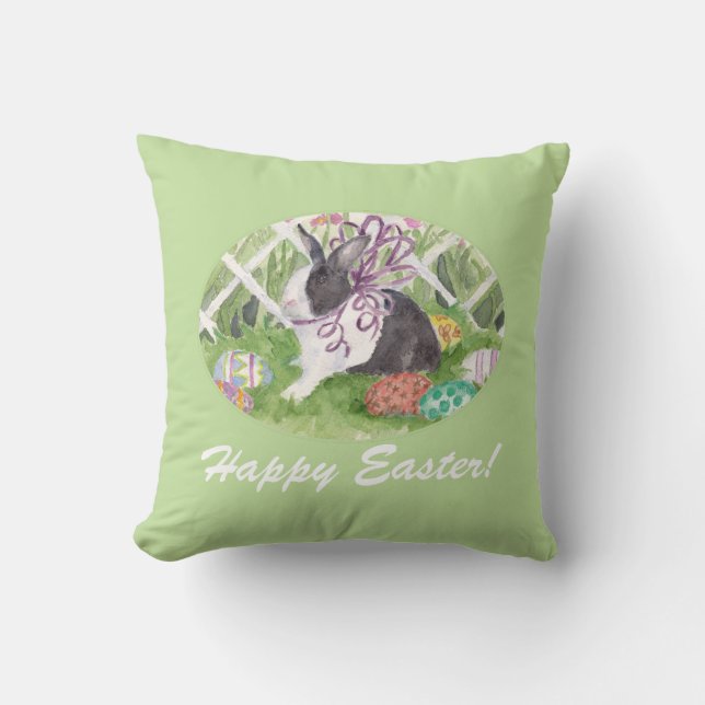Easter Rabbit and Eggs Throw Pillow (Front)